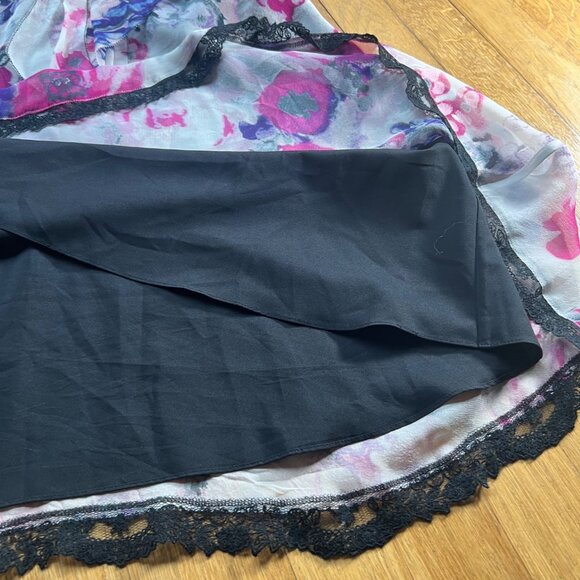 Karen Millen Babydoll Size 8 Black White Pink Silk Floral Lace Trim Sleeveless D - Picture 4 of 15